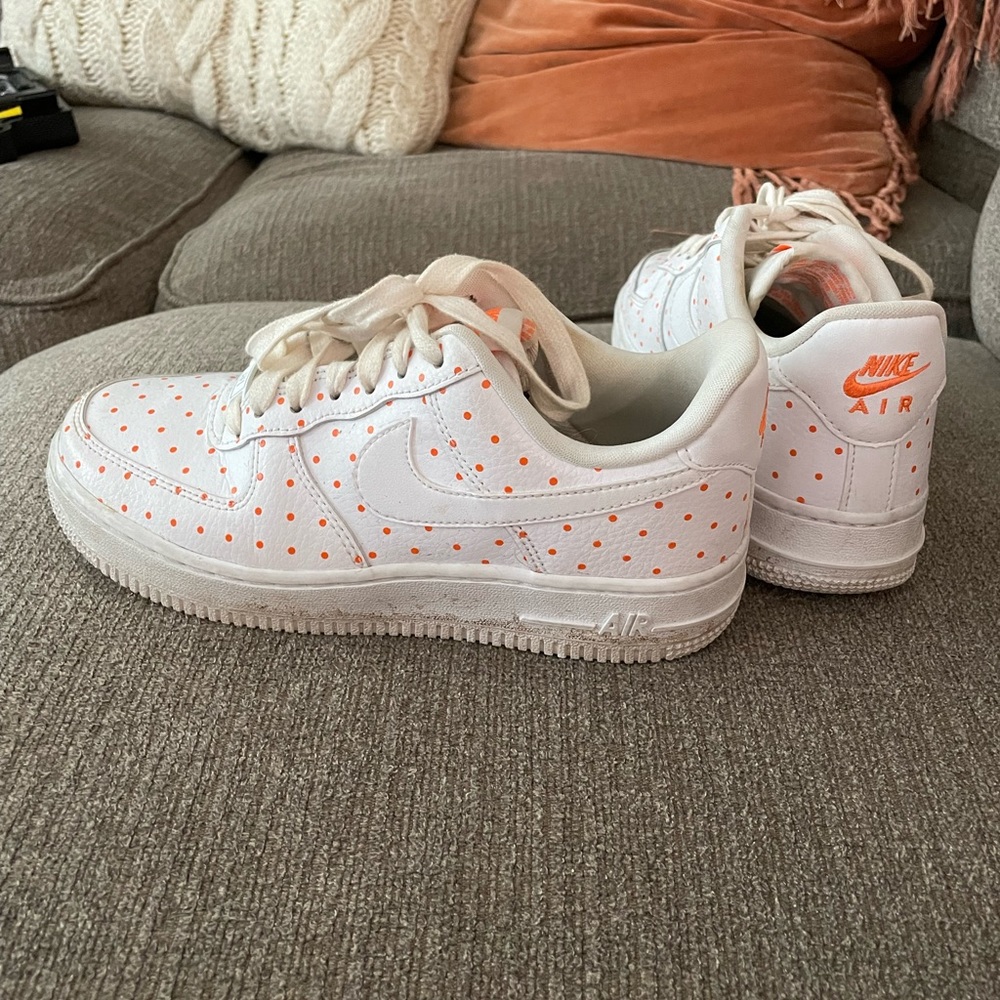 White Air Force Ones with Orange Polka Dots